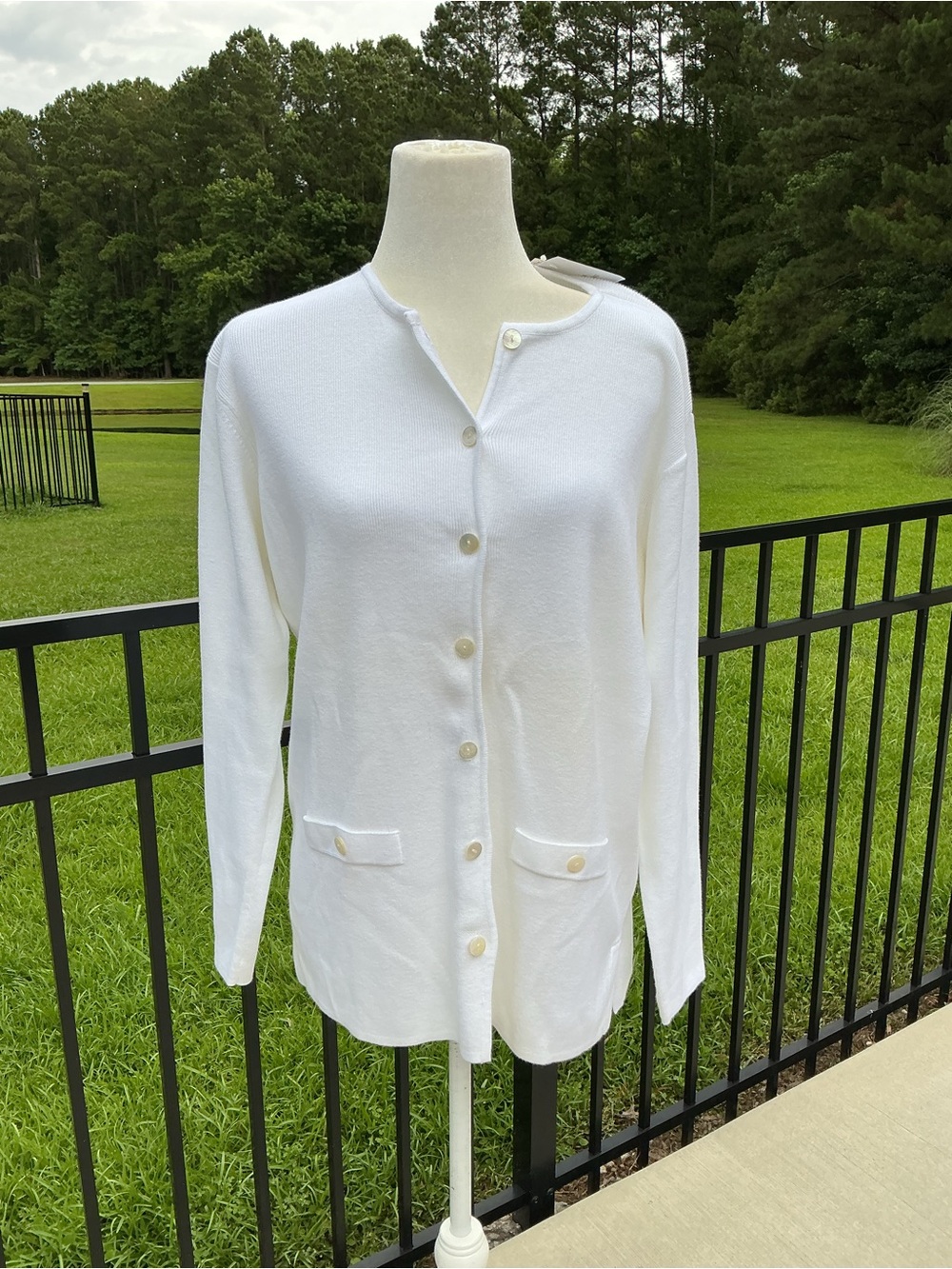 Talbots White Crewneck Button Cardigan
